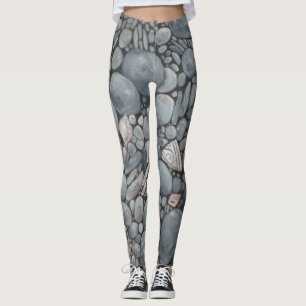 Leggings Impresión de pintura de guijarros y conchas de pla
