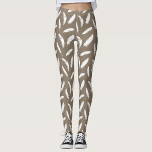 Leggings Impresión de plumas blancas sobre el bronceado