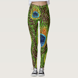 Leggings Impresión de plumas de pavo real colorido RAB Rock