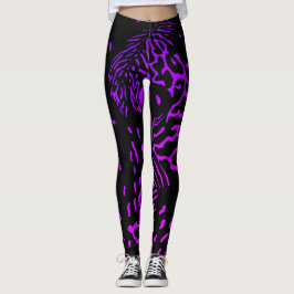 Leggings Impresión de rayas de tigre abstractas negras y pú