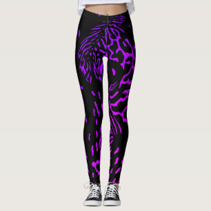 Leggings Impresión de rayas de tigre abstractas negras y pú