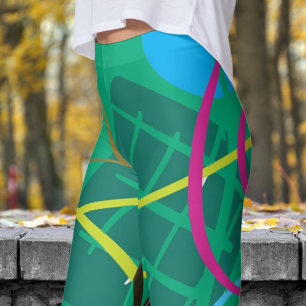 Leggings Impresión de resumen azul verde negrita