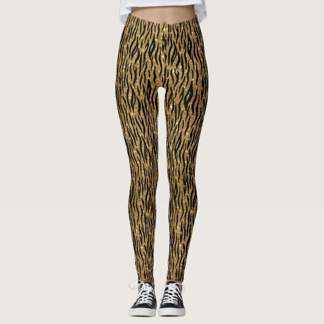 Leggings Impresión de tigre negro y Purpurina dorado (Anverso)