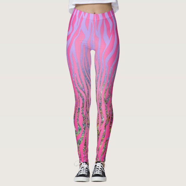 Leggings Impresión de tigre rosa de medio Purpurina (Anverso)