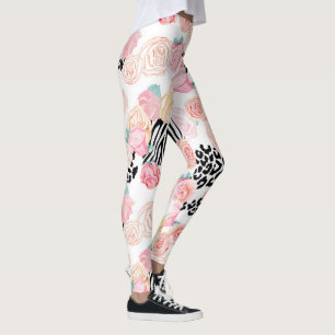 Leggings Impresión de un animal floral rosa amarillo bonito