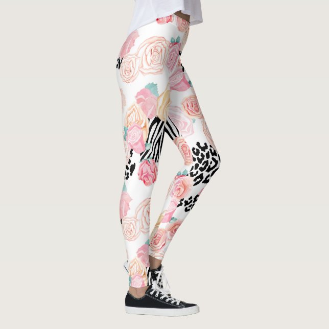 Leggings Impresión de un animal floral rosa amarillo bonito (Derecha)