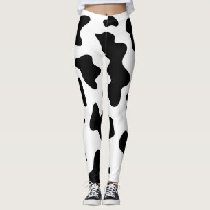 Leggings impresión de vaca de granja blanca y negra