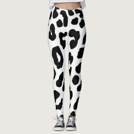 Leggings Impresión de vaca de Halloween en blanco y negro