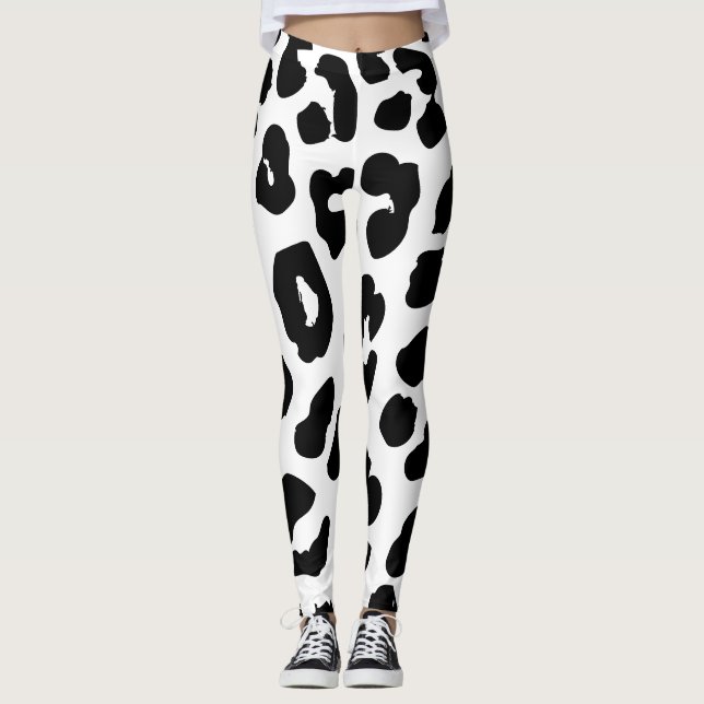 Leggings Impresión de vaca de Halloween en blanco y negro (Anverso)