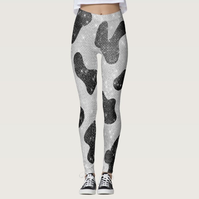 Leggings Impresión de vaca en las secuencias de Purpurinas  (Anverso)