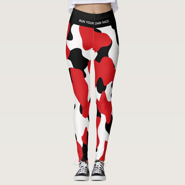 Leggings Impresión de vaca negra roja de moda personalizado (Anverso)