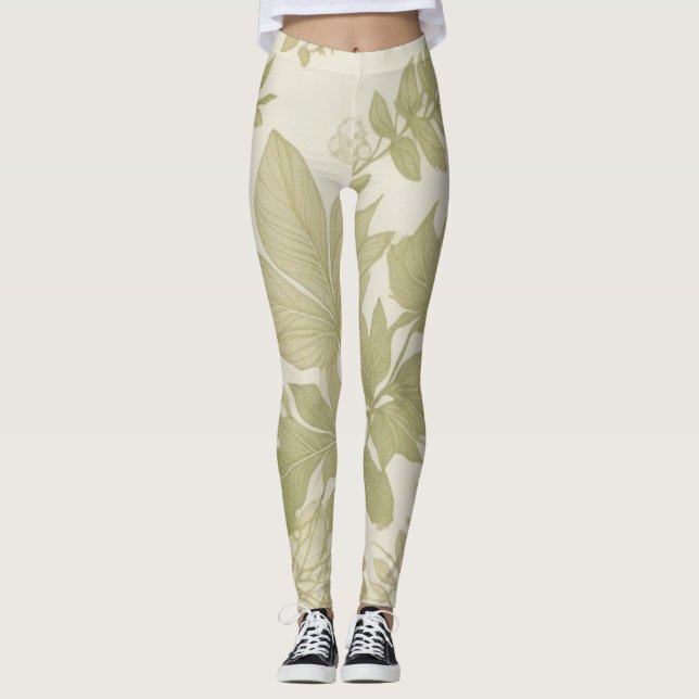 Leggings Impresión de vegetación ecológica ecológica verde  (Anverso)