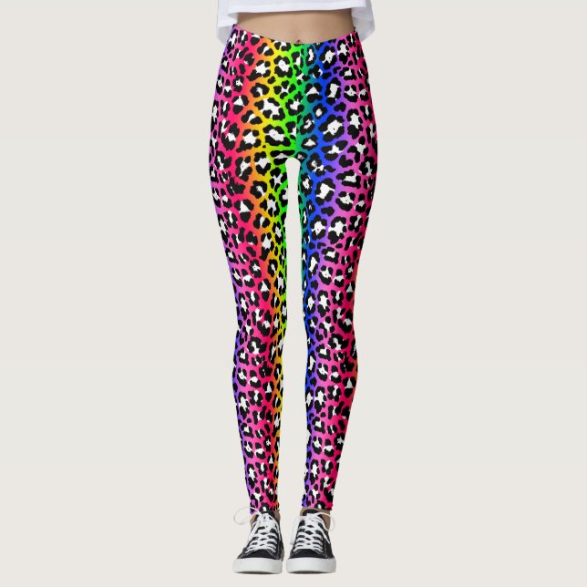 Leggings Impresión del leopardo arcoiris del Punk del orgul (Anverso)