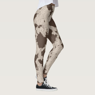Leggings Impresión falsa de vaca, marrón y crema