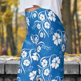 Leggings Impresión floral clásica blanca y azul