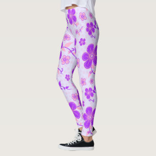 Leggings Impresión floral de bonito morado y rosa en lavand