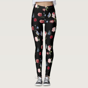 Leggings Impresión floral de color rojo y rosa negro y mari