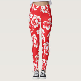 Leggings Impresión floral de Hibiscus rojo hawaiano