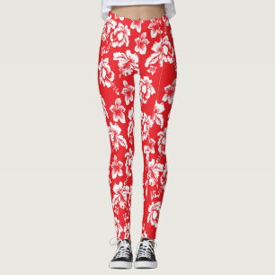 Leggings Impresión floral de Hibiscus rojo hawaiano