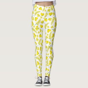 Leggings Impresión floral en forma de corazón amarillo sobr