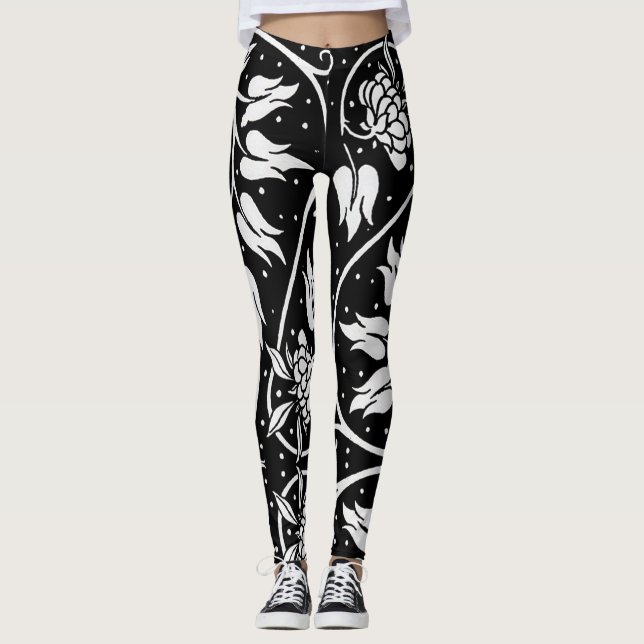 Leggings Impresión floral negra y blanca de HotLeggings - (Anverso)