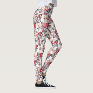 Leggings Impresión floral rosa y azul vintage
