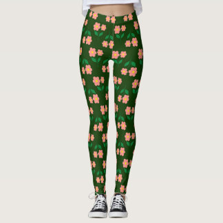 Leggings Impresión floral rosa y naranja sobre verde rico