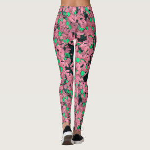 Leggings Impresión floral rosa y verde fantástica
