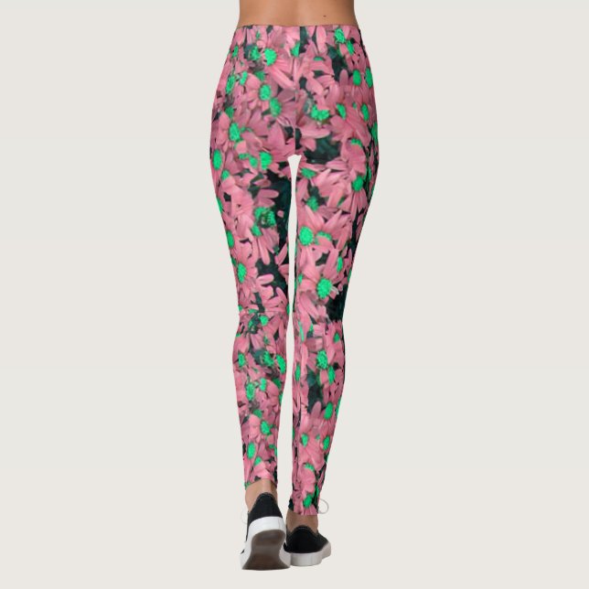 Leggings Impresión floral rosa y verde fantástica (Reverso)