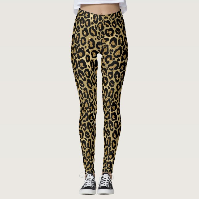 Leggings Impresión Jaguar de Purpurina negro y dorado (Anverso)