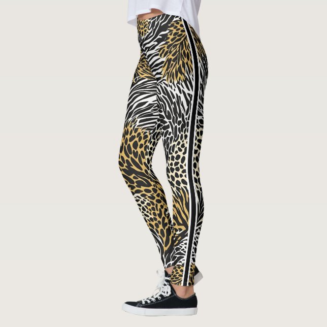 Leggings Impresión mixta de tigre de leopardo de cebra (Izquierda)