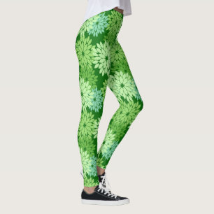 Leggings Impresión moderna de Kimono floral, verde Lime