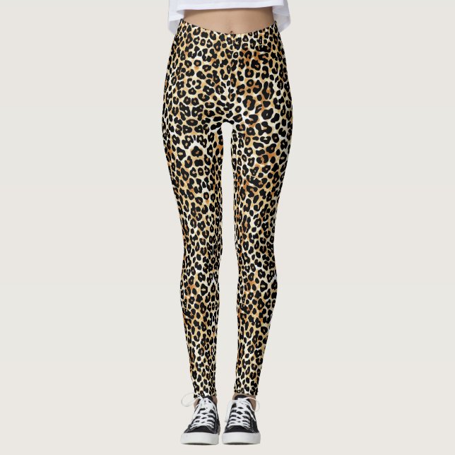 Leggings Impresión moderna de leopardo blanco de Black Tan (Anverso)