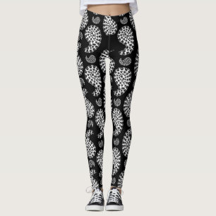 Leggings Impresión Paisley De Papas De Perro Negro Y Blanco