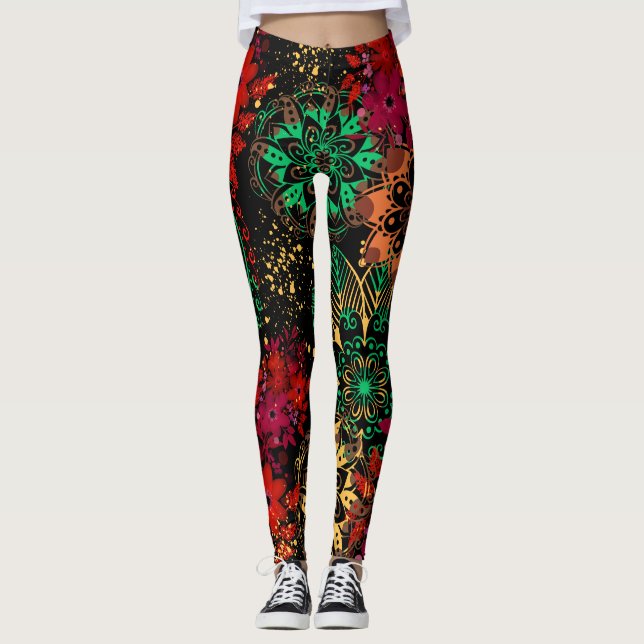 Leggings Impresión Rusa Paisley Floral Boho Paint Splash (Anverso)