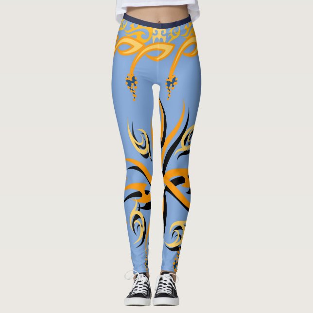 Leggings Impresión tribal azul y naranja (Anverso)