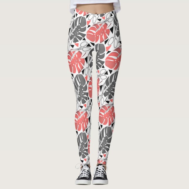 Leggings Impresión tropical de monstera hojas tijeras jungl (Anverso)