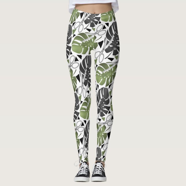 Leggings Impresión tropical de monstera hojas tijeras jungl (Anverso)
