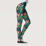 Leggings Impresión tropical hibiscus floral con loro jungla<br><div class="desc">Con estas leggings super adorables se puede ver un patrón de flores de hibisco tropical resaltado por loros rojos. Perfecto para pasar la noche,  hacer ejercicio en el gimnasio o disfrutar de unas vacaciones en la playa tropical.</div>