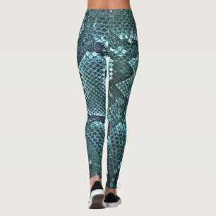 Leggings Impresión verde azulada de piel de serpiente, pat