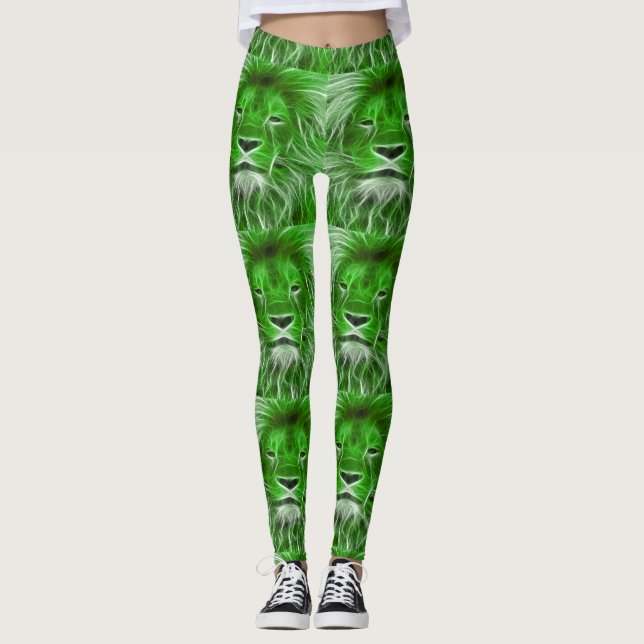 Leggings Impresión verde de la cabeza del león (Anverso)