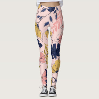 Leggings Impresión vintage de flores de hojas tropicales