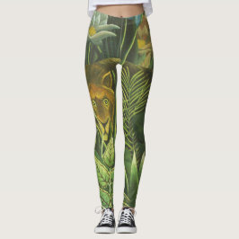 Leggings Impresión vintage de león en jungla tropical de He