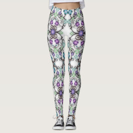 Leggings Impresionante aspecto de flores azul violeta con e