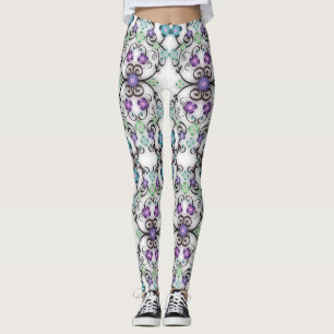 Leggings Impresionante aspecto de flores azul violeta con e