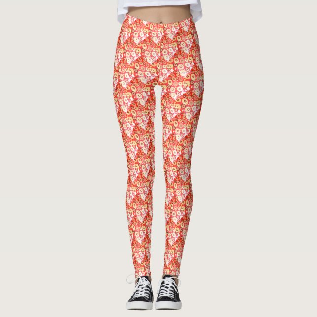 Leggings Impresionante diseño floral rojo blanco (Anverso)