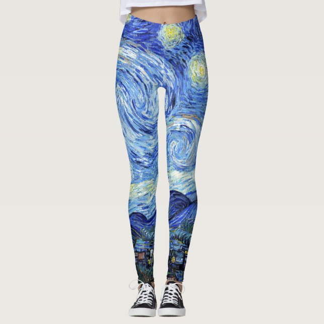 Leggings Impresionante Noche de Noche de Van Gogh Impresión (Anverso)