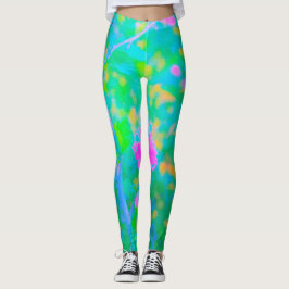 Leggings Impresionante paisaje azul con flor rosa