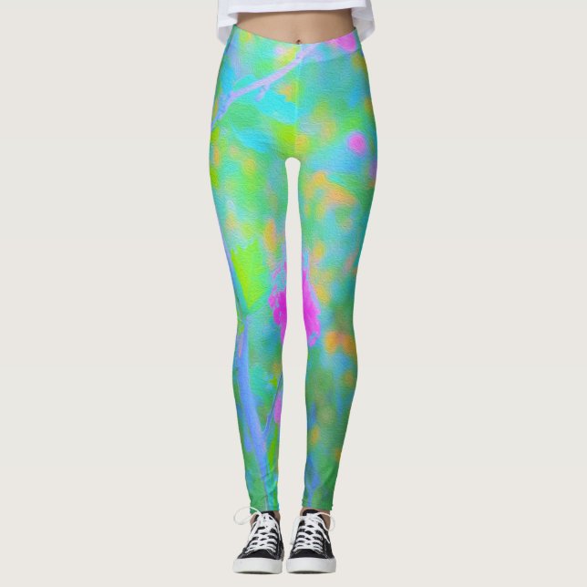 Leggings Impresionante paisaje azul con flor rosa (Anverso)