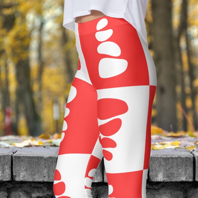 Leggings Impresionante patrón de guijarros rojos y blancos (Pebbles Red and White )